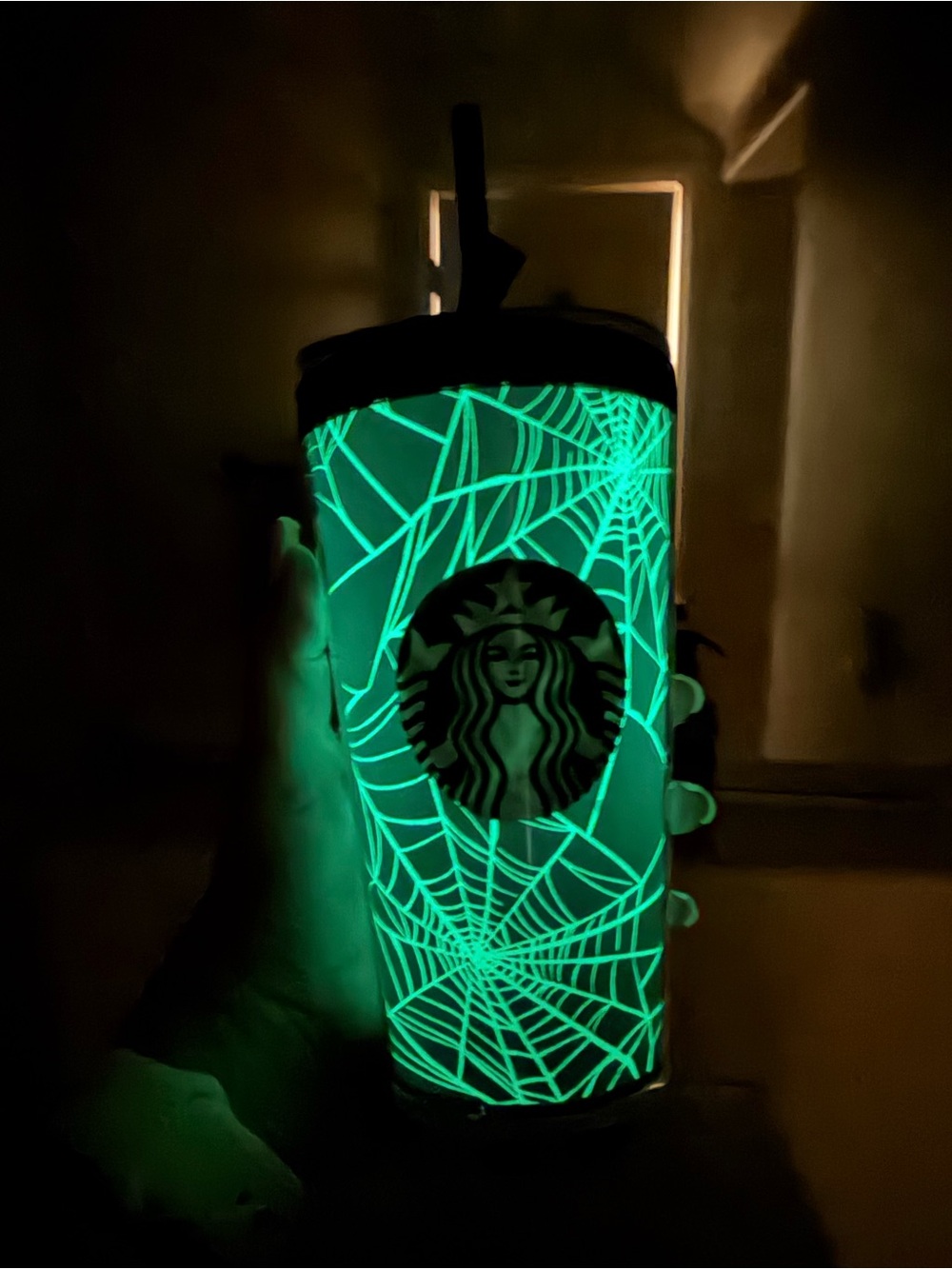 Starbucks Neon Green Glow Spiderweb Tumbler